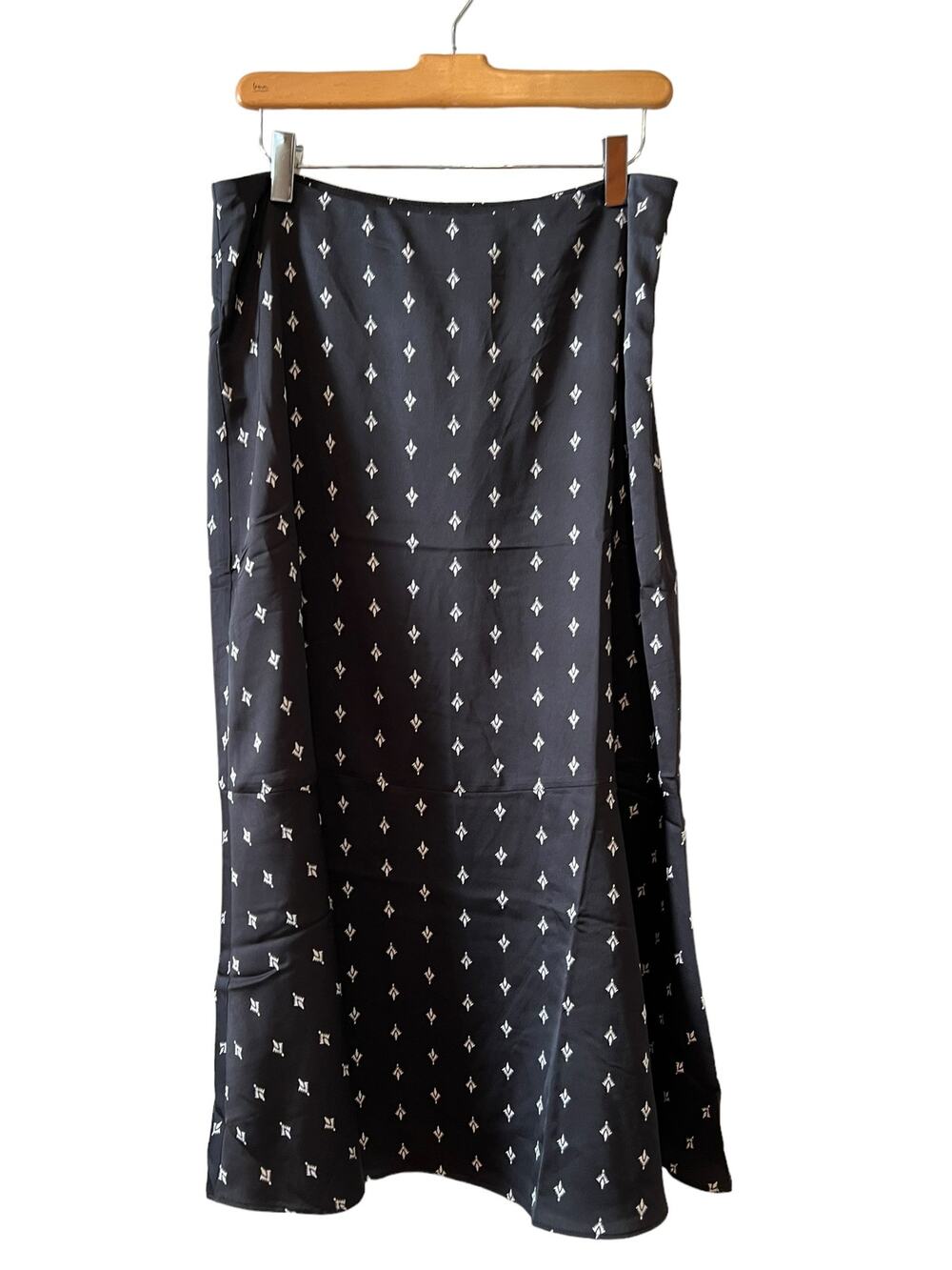 LOFT Flutter Hem Midi Slip Skirt Black Print 8